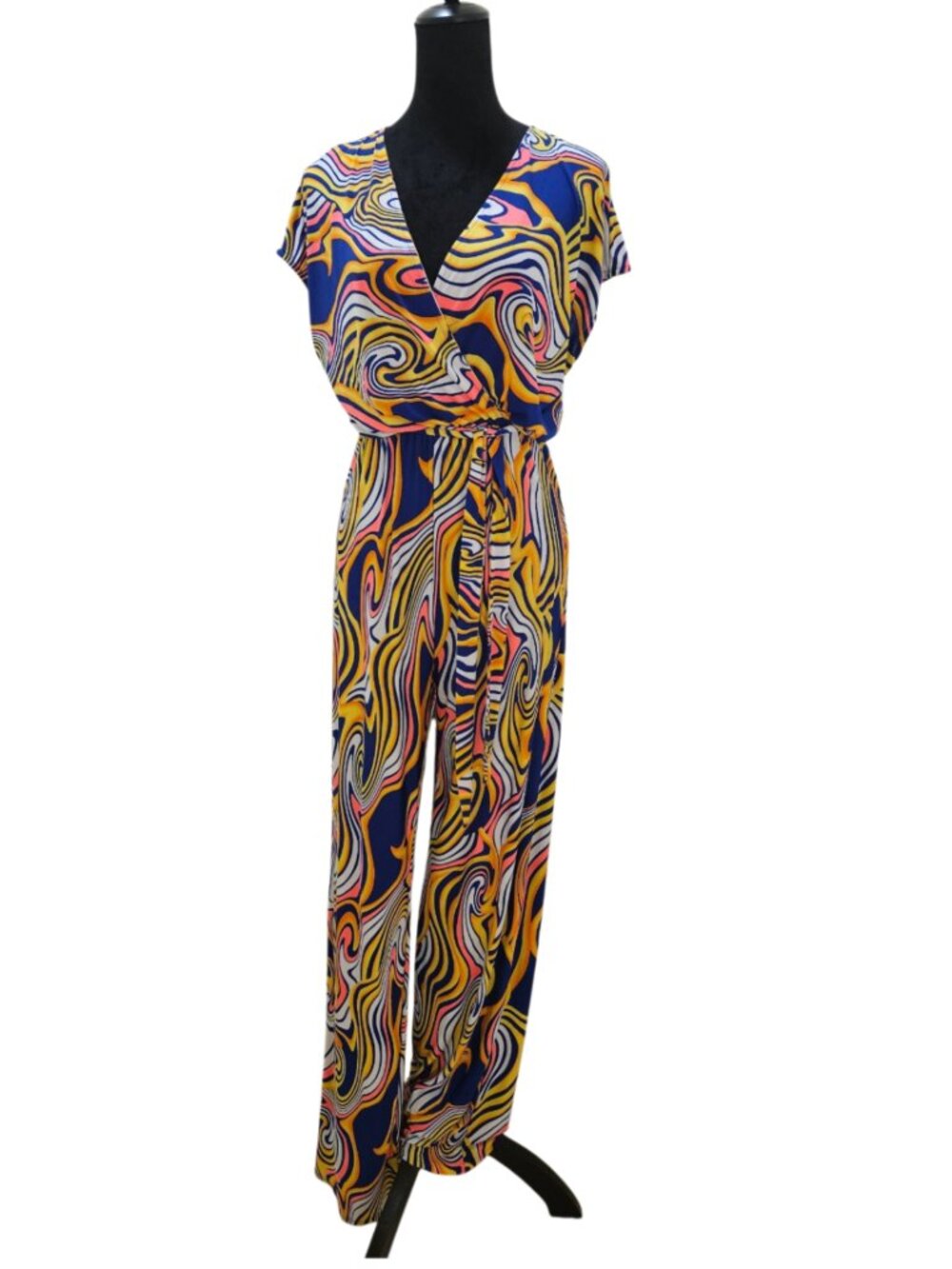 Lovely Vibrant Swirl Print Jumpsuit-Size Medium